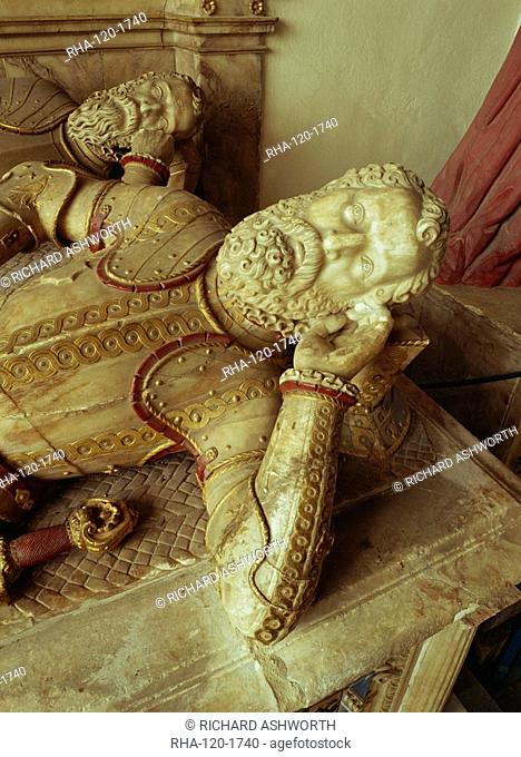 Tomb effigies of Sir Phillip and Sir Thomas Hoby dating from 1556, Bisham church, Berkshire, England, United Kingdom, Europe