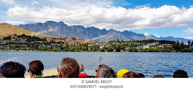 Jet-boating on Lake Wakatipu at Queenstown, New Zealand
