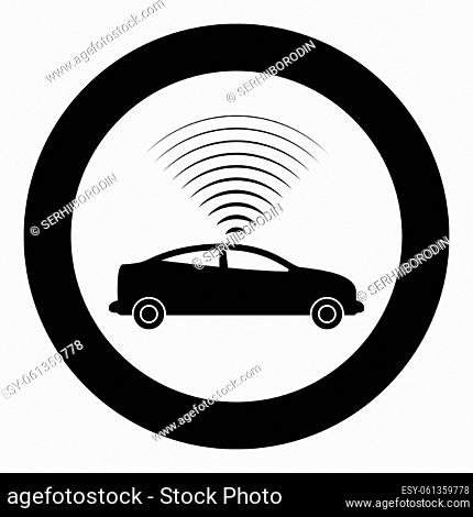 Car radio signals sensor smart technology autopilot up direction icon in circle round black color vector illustration image solid outline style simple