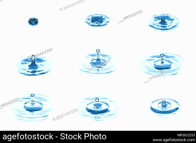 Blue water splash droplet macro. Purity, relaxation and environment concept
