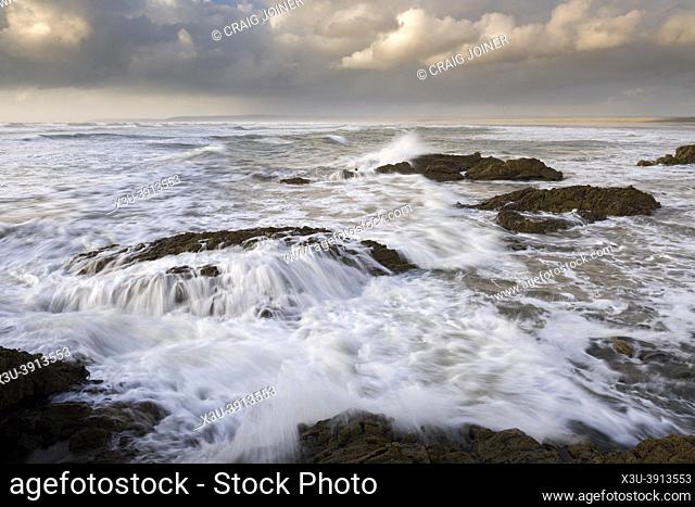 The rocky shore at Westward Ho! on the North Devon Coast Area of Outstanding Natural Beauty, England