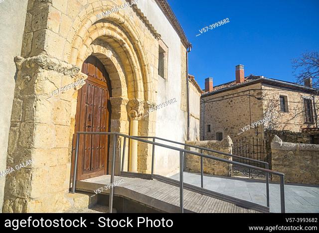 Facade of San Bartolome church. Basardilla, Segovia province, Castilla Leon, Spain