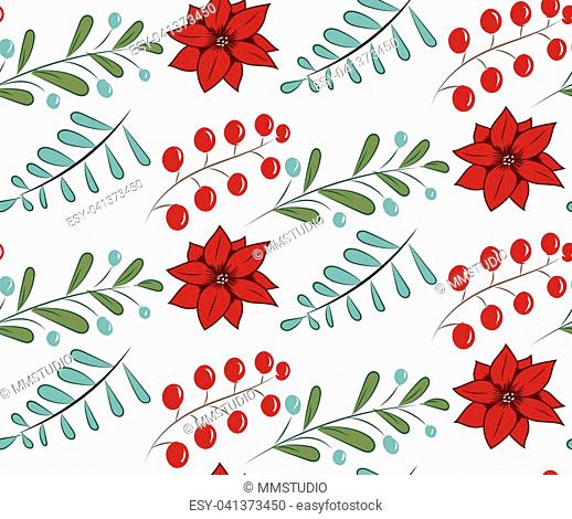 Christmas vector seamless pattern with hand drawn illustration isolated on white