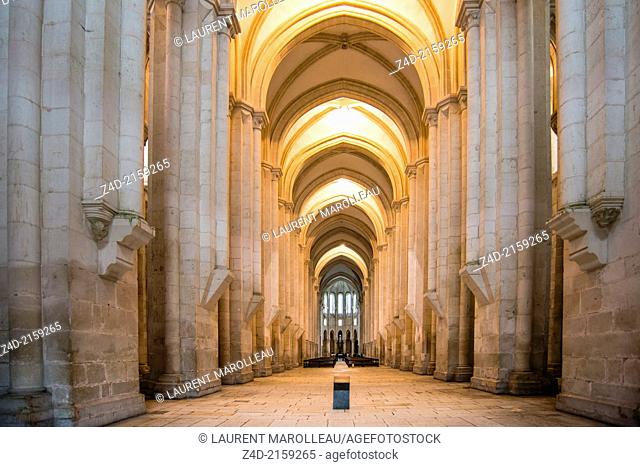 Church Santa Maria of Alcobaca. Interior view, nave of the church towards the main chapel and ambulatory. The church and monastery were the first Gothic...