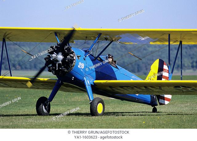 Old american trainer biplane Boeing PT-17 Kaydet / Stearman model 75, France