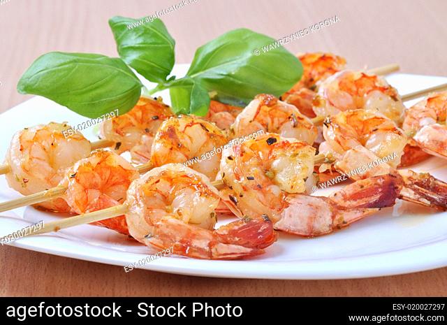 Shish Kebab from Shrimps on dish
