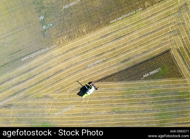 Combine harvester harvests the last in the field at Ringvalla, west of Sala