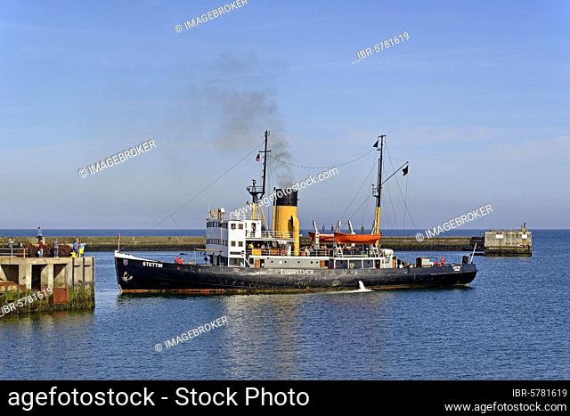 Historic steam ice breaker, ""Stettin"", in the southern harbour of Helgoland, North Sea, Schleswig-Holstein, Germany, Europe