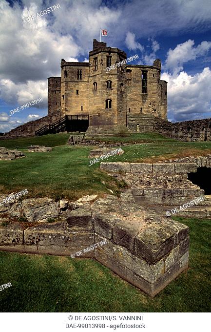 View of Warkworth Castle from inside the walls, Northumberland, England. United Kingdom, 13th century