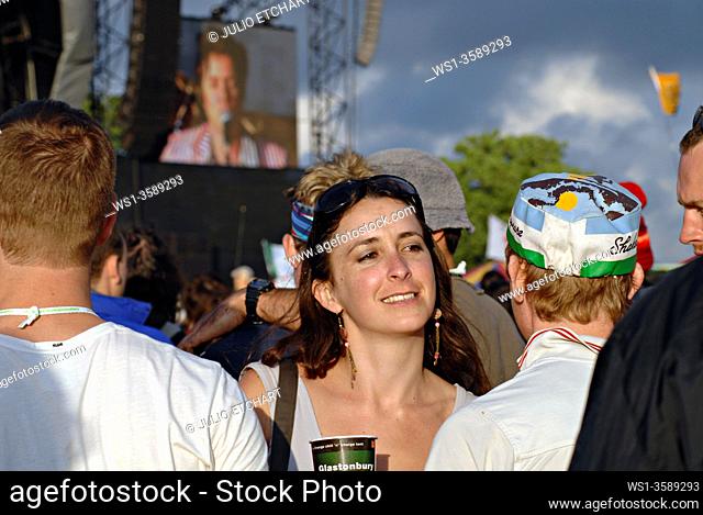 Crowds at Glastonbury Festival, Somerset, England, UK