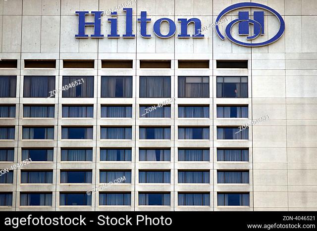 hilton toronto hotel sign on building exterior