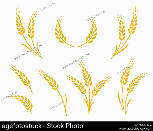 golden hand drawn wheat ears icons logo food set