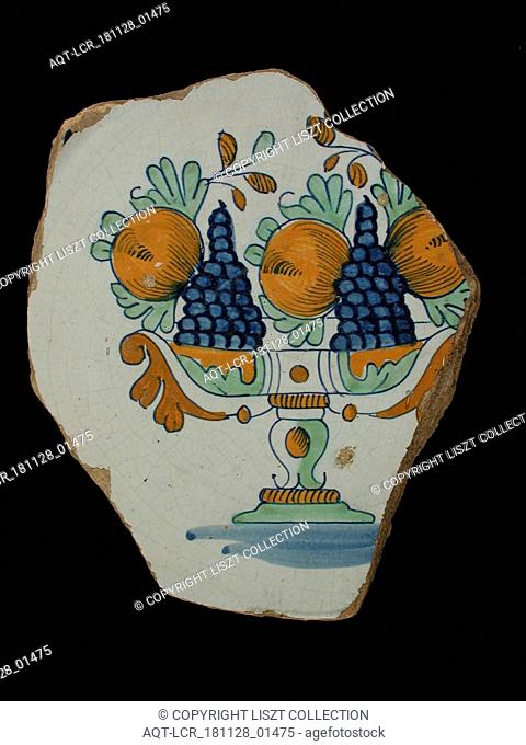 TG of IG, Fragment of the majolica dish, polychrome fruit bowl on foot, signed, plate dish crockery holder soil find ceramic earthenware enamel