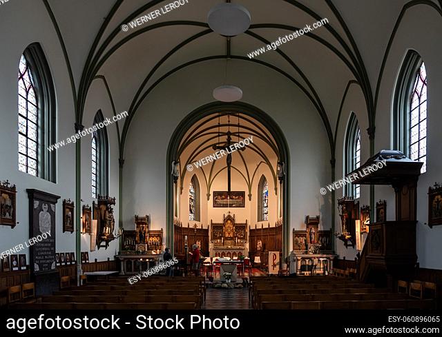 Lovenjoel, Flemish Brabant Region, Belgium - 01 29 2022: Interieur design of the gothic Saint Lambert church