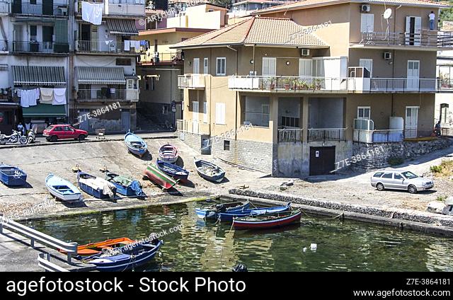 Aci Trezza harbor and marina. Metropolitan City of Catania, Sicily, Italy, Europe