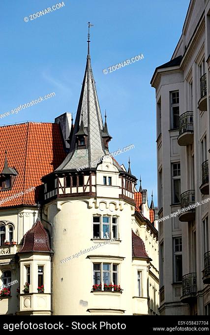 Unusual gothic stlye apartment block in Prague