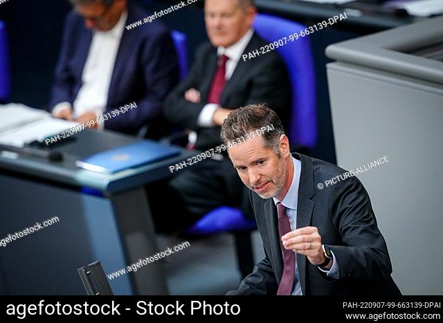 07 September 2022, Berlin: Christian Dürr, chairman of the FDP parliamentary group, speaks in the general debate on the budget in the Bundestag