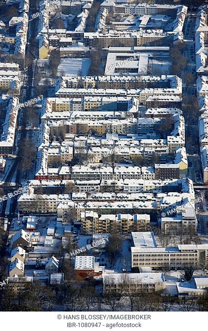Aerial photo, perimeter block development, residential houses, Schalke, Gelsenkirchen, Ruhr Area, North Rhine-Westphalia, Germany, Europe