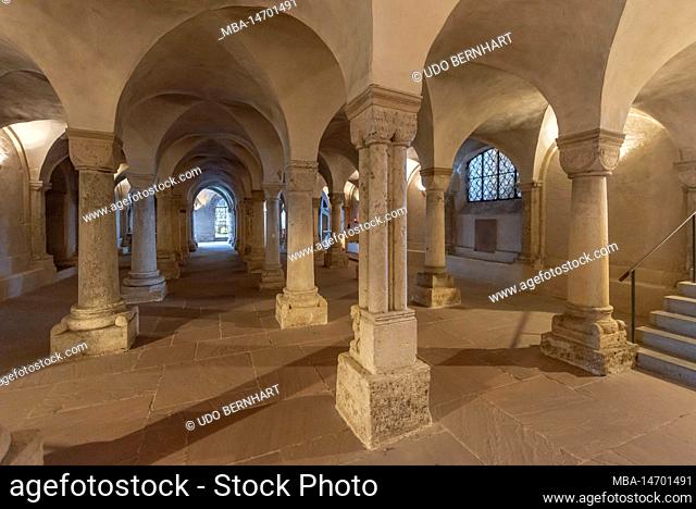 Germany, Bavaria, Freising, Domberg, Cathedral of St. Mary and St. Corbinian, crypt, row of columns