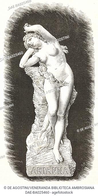 Arianna, statue by Paolo Calvi, 1878 Paris Universal Exposition, France, drawing by Q Michetti, engraving by Centenari, from L'Illustrazione Italiana, Year 5