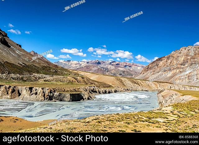 Himalayan landscape in Hiamalayas along Manali-Leh highway. Himachal Pradesh, India, Asia