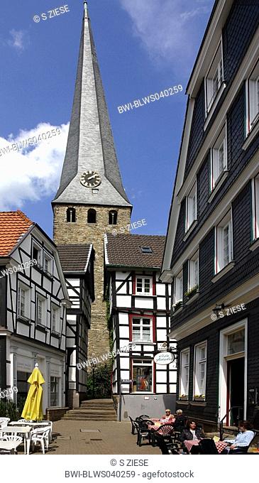 old city with sloping steeple, Germany, North Rhine-Westphalia, Ruhr Area, Hattingen