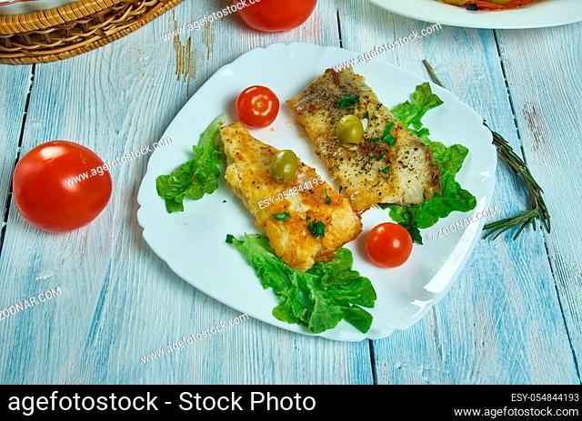 Baked Sole Fillet, Italian-American cuisine, Traditional assorted dishes, Top view