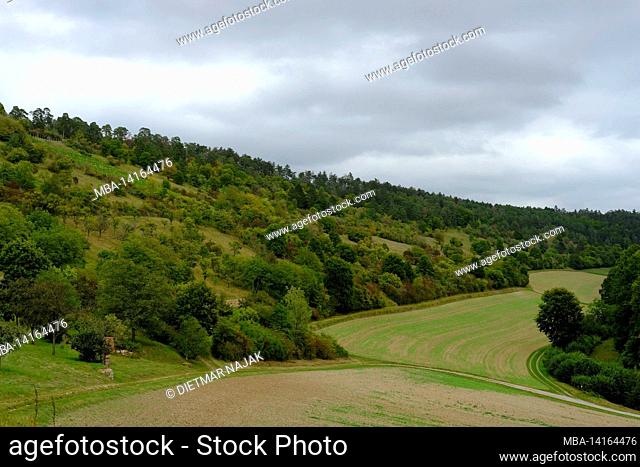 landscape in the nsg dry areas near machtilshausen, bad kissingen district, lower franconia, franconia, bavaria, germany