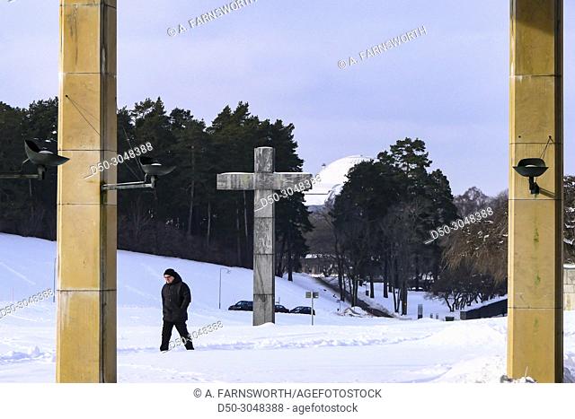Woodlawn cemetery. Sko. A Unesco World Heritage sitegkyrkogården. Snow. Winter. Stockholm, Sweden
