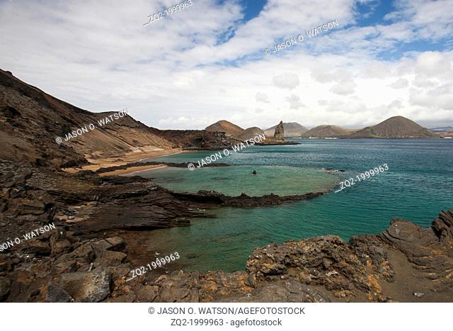 Landscape view of submerged volcano crater, Bartolome Island, Galapagos Islands National Park, Galapagos, Ecuador