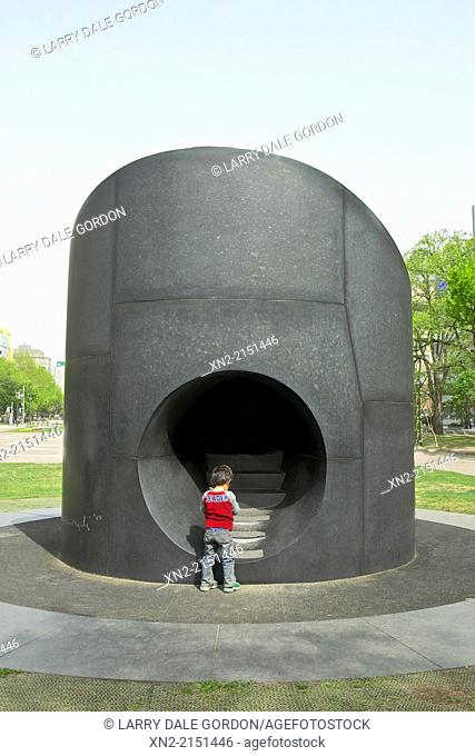 'Black Slide Mantra' by Isamu Noguchi, a public artwork in Odori Park, Sapporo, Hokkaido, Japan