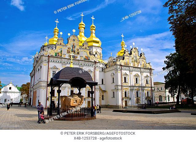 Ancient church remains in front of Dormition Cathedral at Kiev-Pechersk Lavra Cave monastery Kiev Ukraine Europe