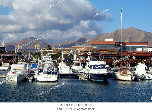 Boats at harbor, Marina Rubicon, Playa Blanca, Lanzarote, Canary Islands, Spain
