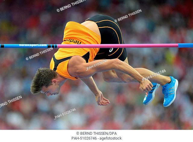 Eelco Sintnicolaas of Netherlands competes in men's high jump event of the decathlon competition at the European Athletics Championships 2014 at the Letzigrund...