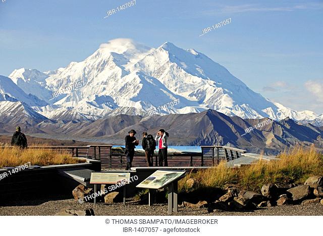 Mt McKinley, highest mountain of North America, taken from the roof of the Eielson Visitor Center, Denali National Park, Alaska