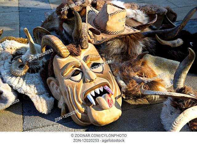 Traditional masks in the International Festival of Masquerade Games Surva. The festival promotes variations of ancient Bulgarian and foreign customs and masks