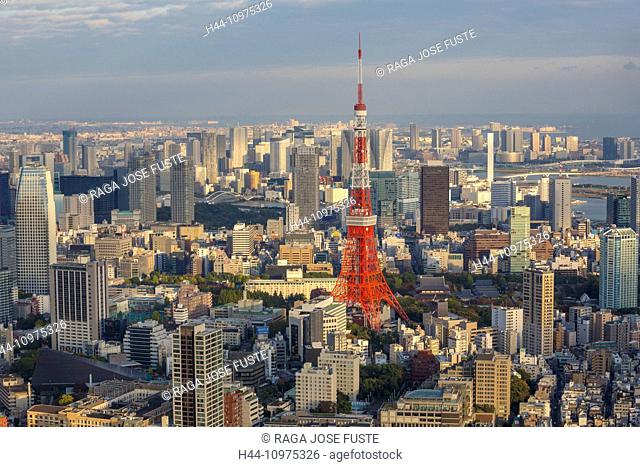 City, Japan, Asia, Landscape, Roppongi Hills, Tokyo, Tokyo Tower, architecture, colourful, minato-ku, no people, panorama, skyline, skyscrapers, touristic