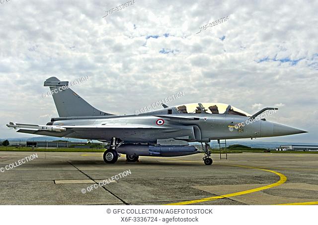 French Air Force Dassault Rafale B 4-FU SPA 81 fighter aircraft, presentation on the Payerne military airfield in the context of the AIR2030 procurement...