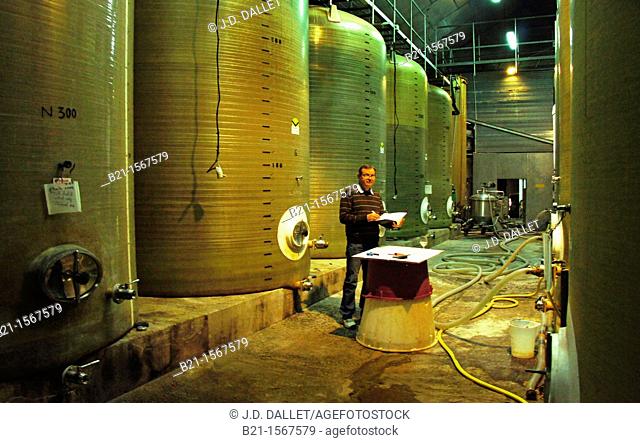Olivier Gessler preparing wines, Domaine de Joÿ wines and armagnac estate, at Panjas, Gers, Midi-Pyrenees, France