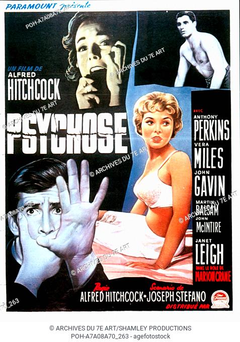 Psycho  Year: 1960 USA Anthony Perkins, Janet Leigh affiche, poster  Director: Alfred Hitchcock. It is forbidden to reproduce the photograph out of context of...