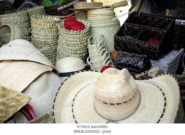 Baskets and cowboy hats in store