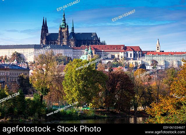 Prague Castle and Saint Vitus Cathedral at beautiful summer day
