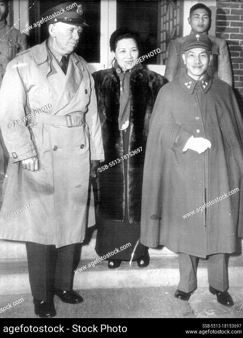 Marshall Visits Chiangs ***** - Gen. George C. Marshall (left), special envoy to China, poses on the steps of the Nanking residence of Generalissimo