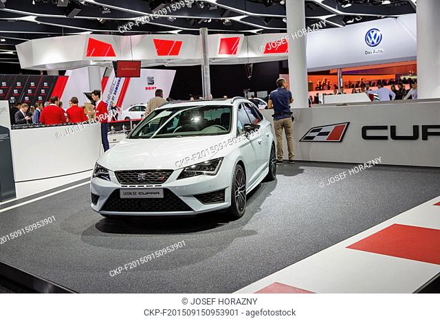 Seat Leon ST Cupra during the first day of the International Frankfurt Auto Show IAA in Frankfurt, Germany, Tuesday, Sept. 15, 2015