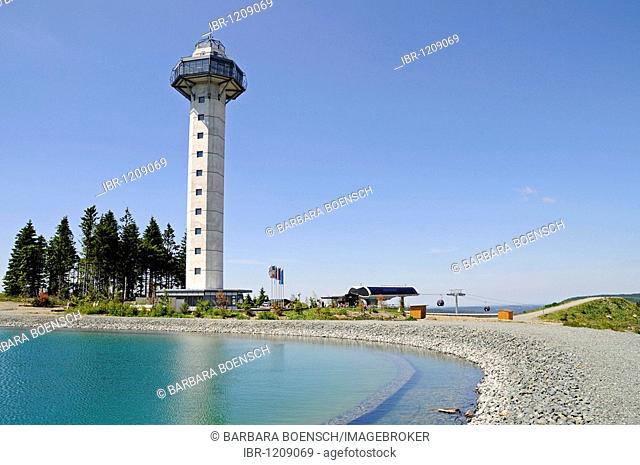 Hochheideturm Tower, observation tower, artificial lake for the production of artificial snow, Mt Ettelsberg, Willingen, Upland, Hochsauerland, Sauerland, Hesse