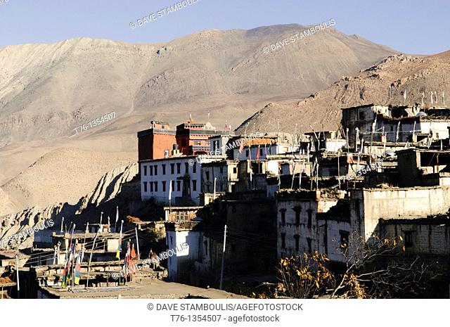 gompa and houses in the traditional Tibetan village of Jarkot in the Mustang Annapurna region of Nepal