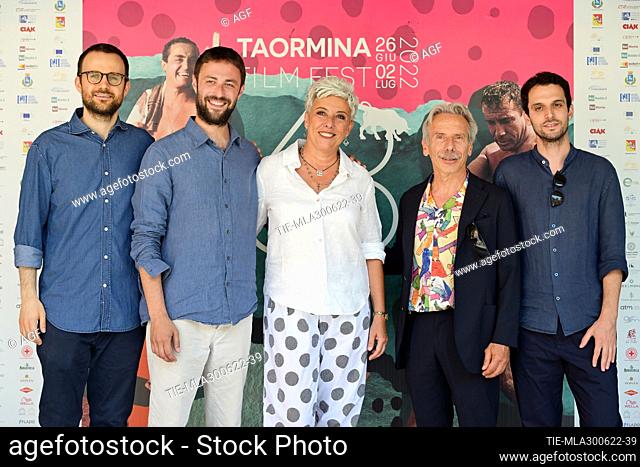 Directors Andrea Brusa and Marco Scotuzzi, with Actress Alessandra Faiella, Actor Giovanni Storti, producer Andrea Italia, during Le Voci Sole photocall