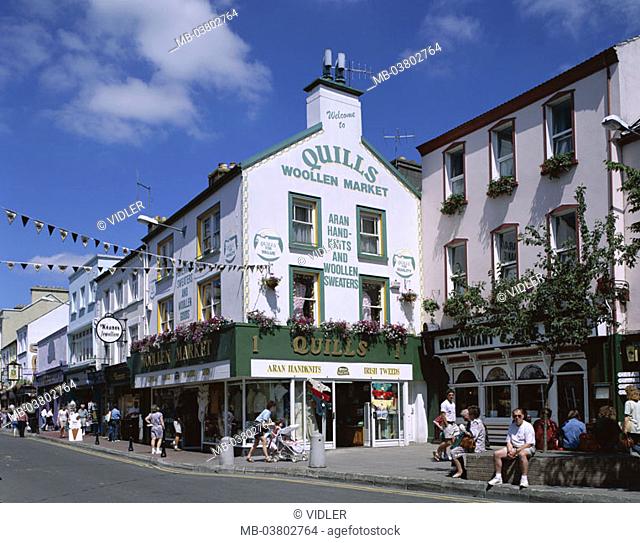 Ireland, county Kerry, Killarney,  Street scene, tourists,   Europe, island, city, tourist place, destination, street, houses, shops, people, summer, sight