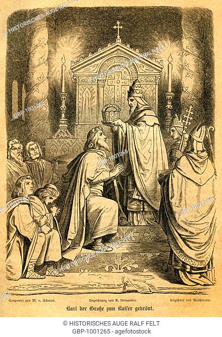 Europe, Italy, Rome, Vatican, Old St. Peter's Basilica, original text : Coronation of Charlemagne to the Emperor , of the Holy Roman Empire