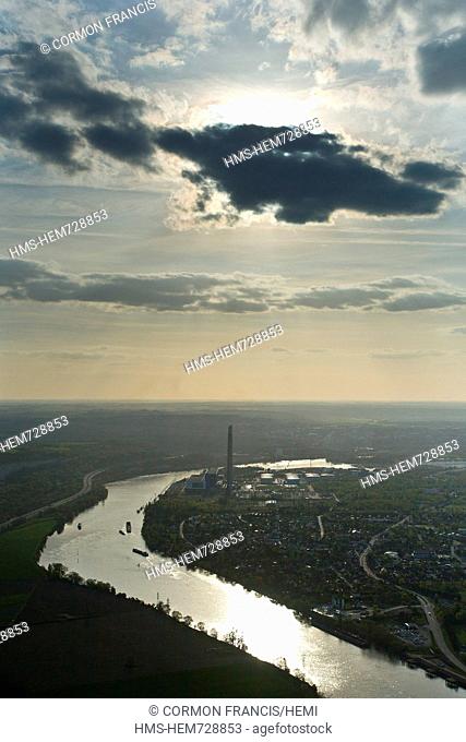 France, Yvelines, chimneys of the power plant Porcheville, along the Seine aerial view